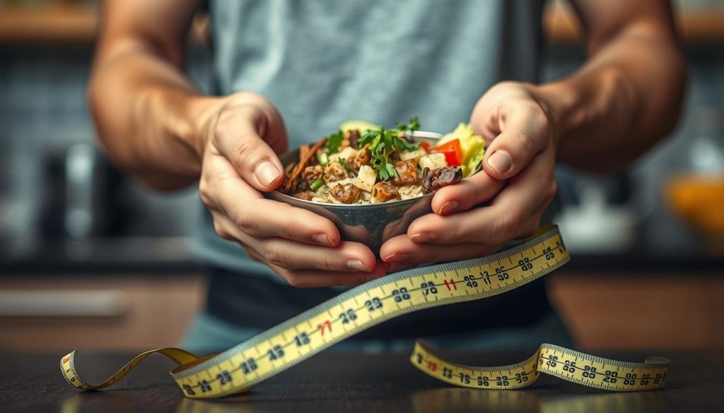 A close-up shot of a person's hands holding a ketogenic meal, with a tape measure in the foreground symbolizing weight loss. The image is well-lit, with a soft, warm glow that creates a sense of health and vitality. The background is blurred, but suggests a modern, minimalist kitchen setting. The overall mood is one of focus, discipline, and the successful pursuit of a keto-driven weight loss journey. A close-up shot of a person's hands holding a ketogenic meal, with a tape measure in the foreground symbolizing weight loss. The image is well-lit, with a soft, warm glow that creates a sense of health and vitality. The background is blurred, but suggests a modern, minimalist kitchen setting. The overall mood is one of focus, discipline, and the successful pursuit of a keto-driven weight loss journey.