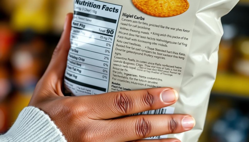 Person reading nutrition label on keto chips package - essential for Amazon keto chips comparison Person reading nutrition label on keto chips package - essential for Amazon keto chips comparison